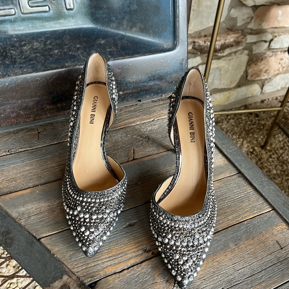 Gianni Bini Black and Silver Studded Heels